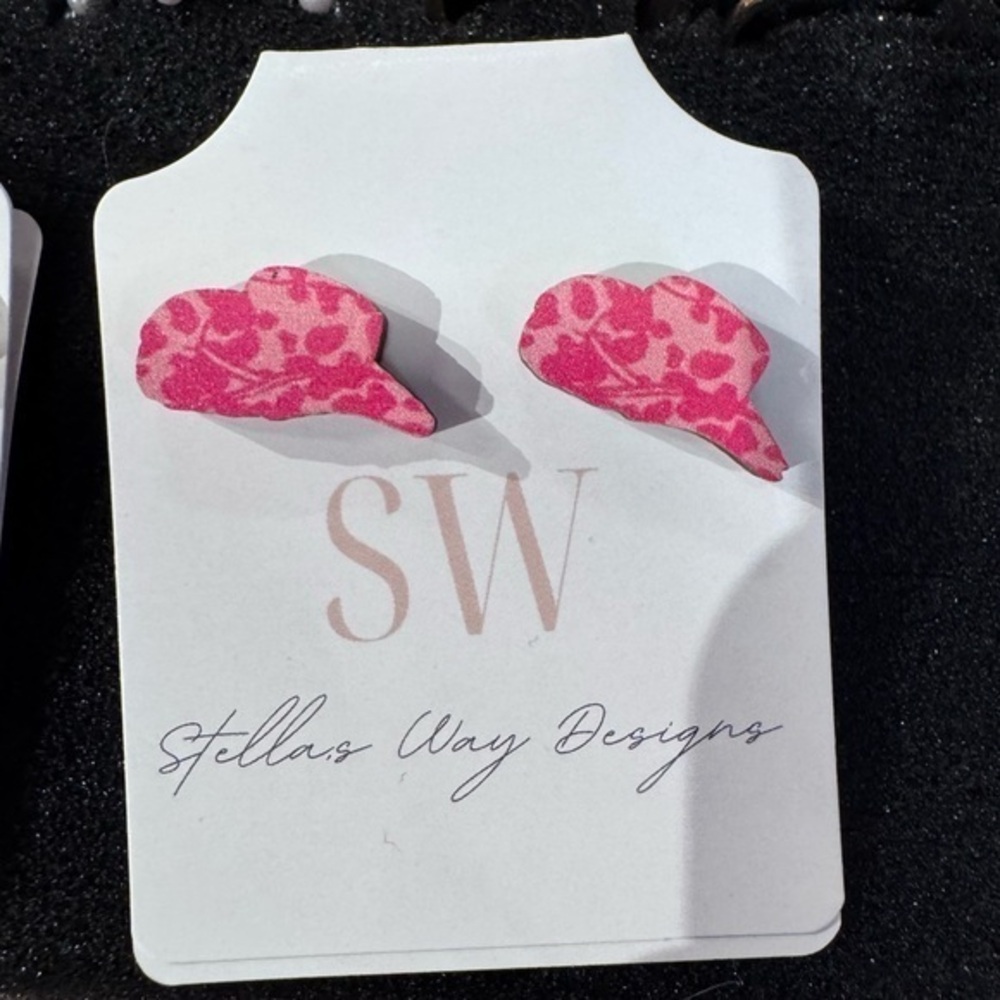 Pink cowboy hat earrings cheetah print